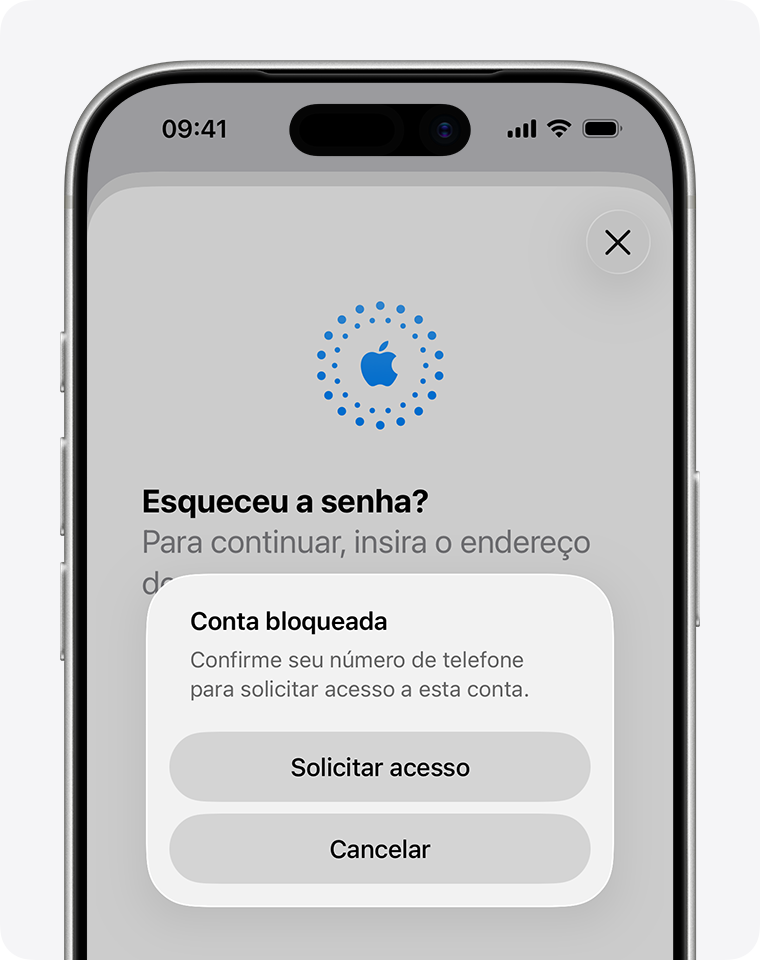 Se a conta estiver bloqueada, você poderá solicitar acesso diretamente do alerta.