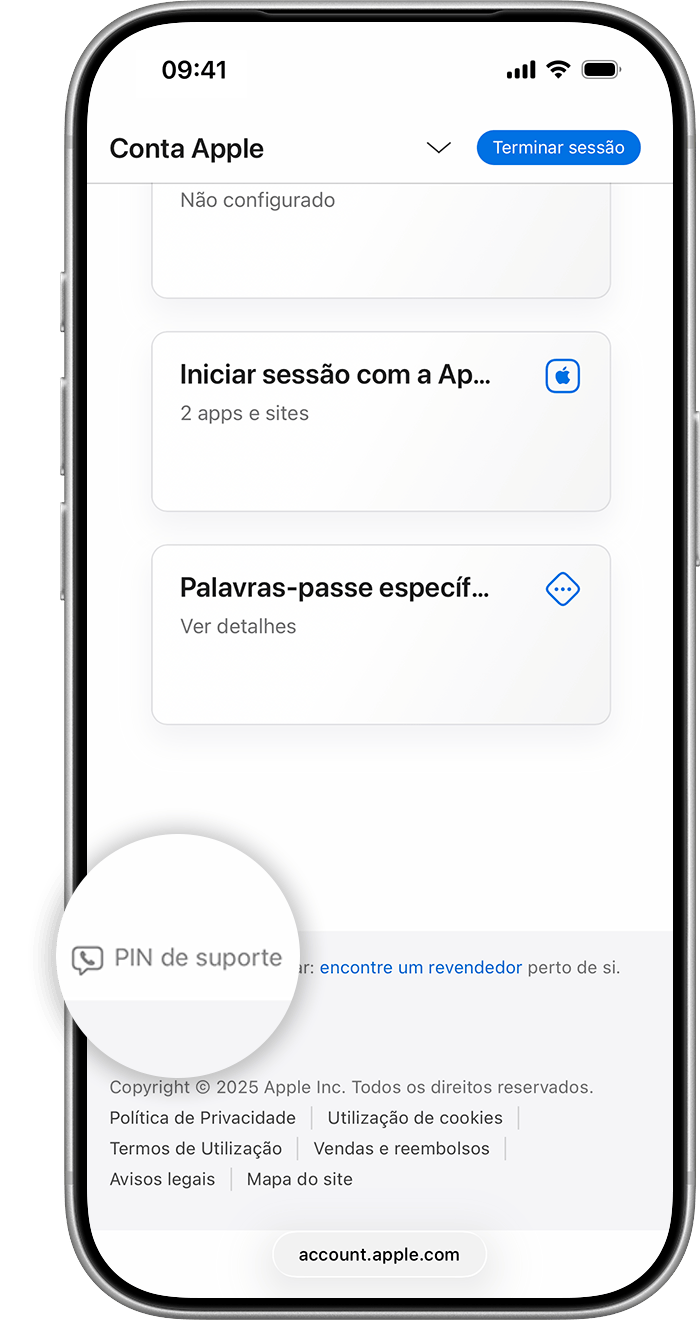 Tocar em PIN de suporte para gerar um PIN de suporte.