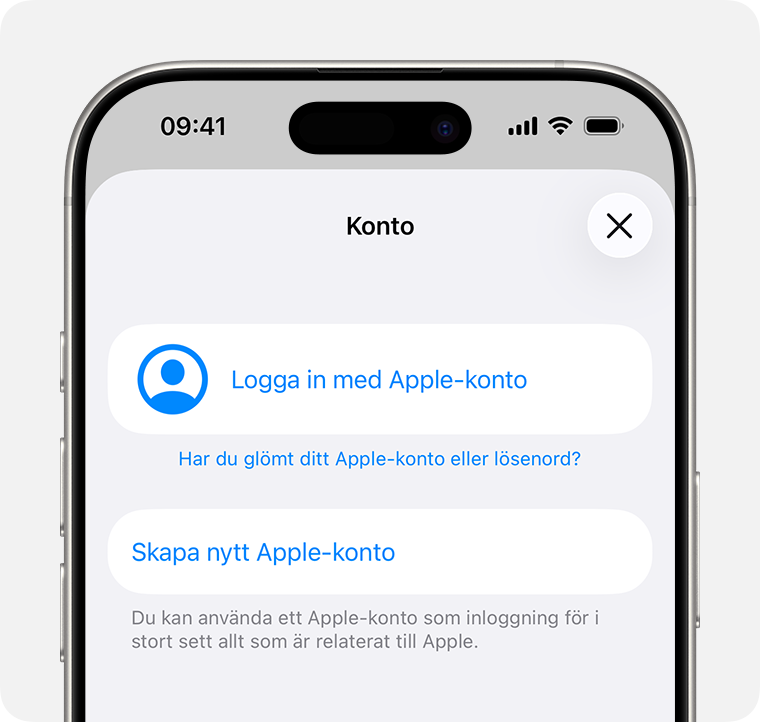 iPhone-skärm som visar alternativet Skapa ett nytt Apple‑konto