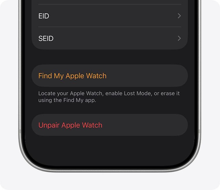 Option to unpair Apple Watch