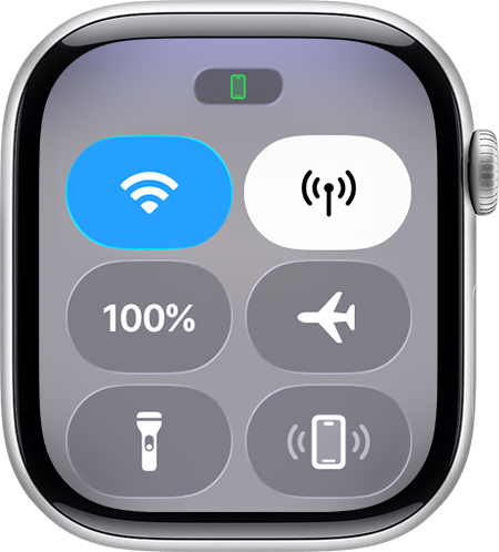 مركز التحكم في Apple Watch يعرض أيقونة iPhone الخضراء