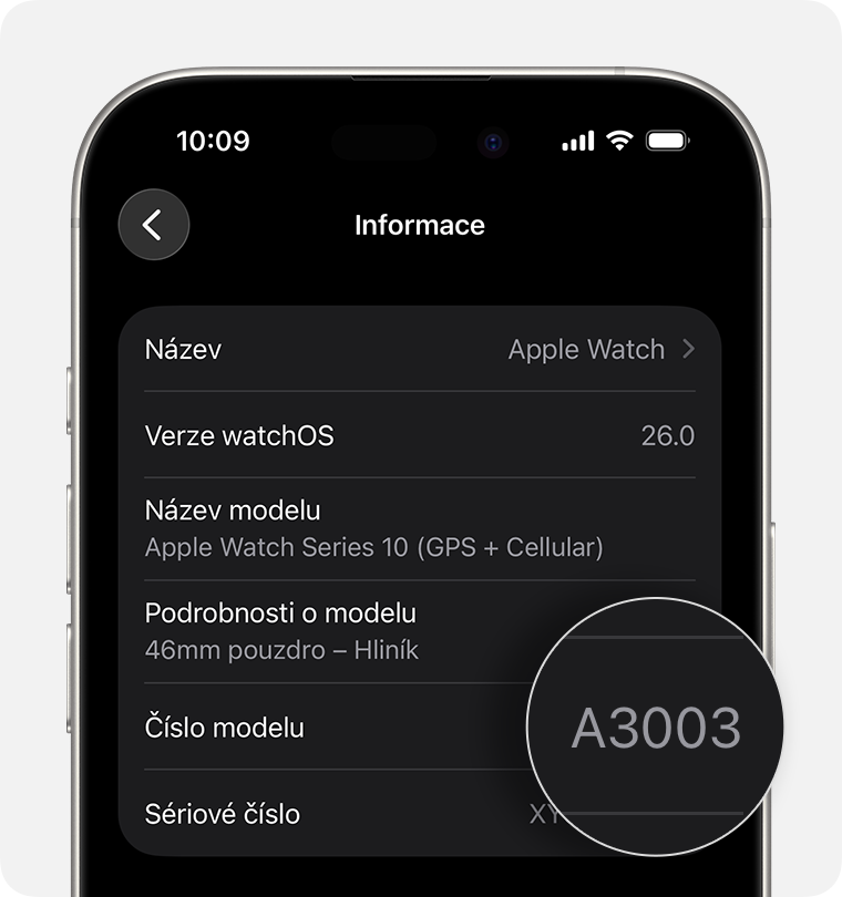 Obrazovka iPhonu zobrazující obecná nastavení pro Apple Watch