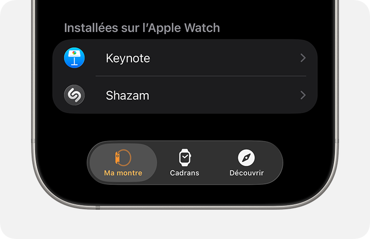 Écran d’iPhone montrant l’app Watch
