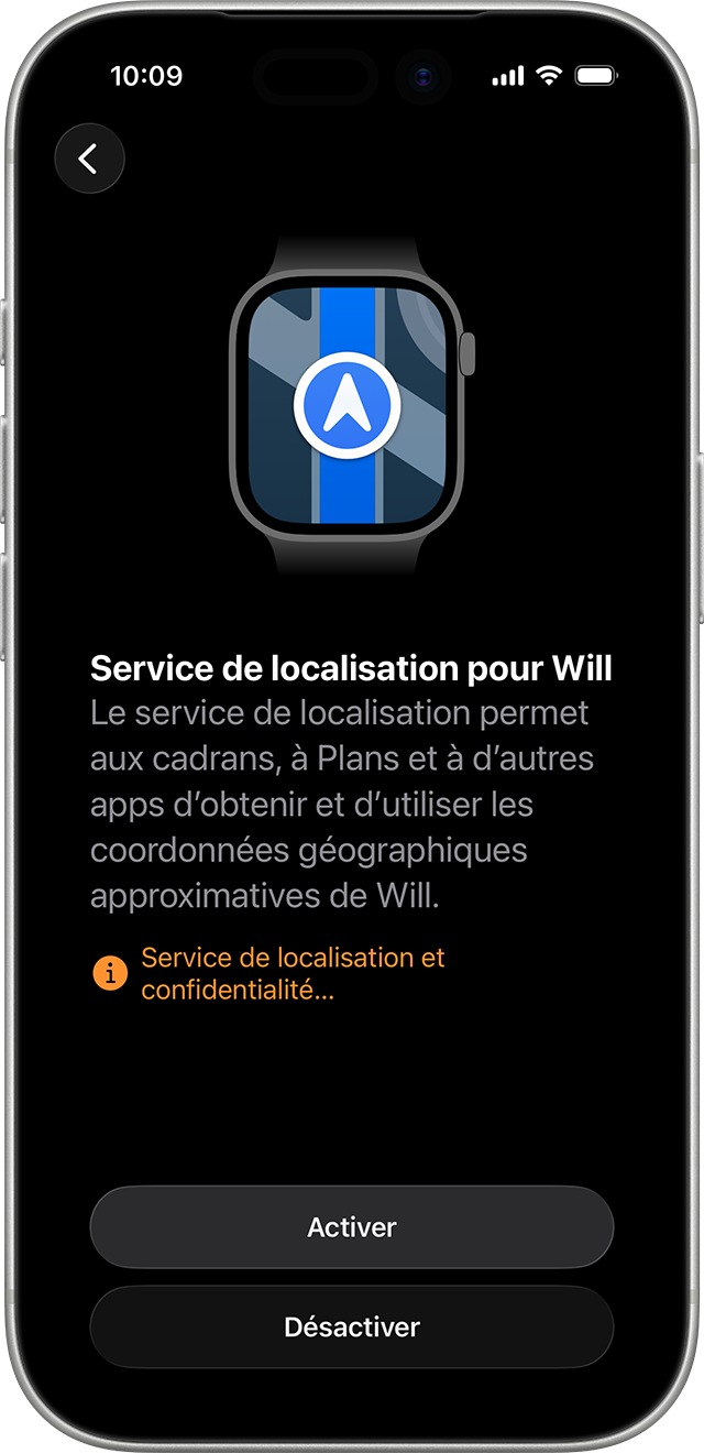 iPhone affichant l’écran de configuration Activité de l’Apple Watch