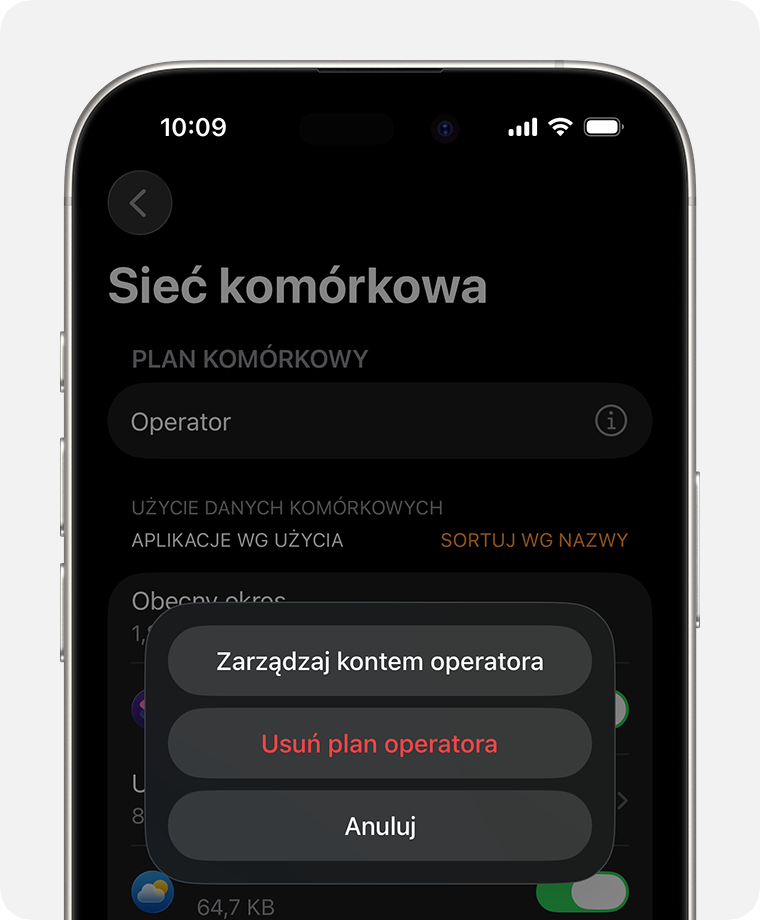iPhone wyświetlający ekran Sieć komórkowa w aplikacji Watch