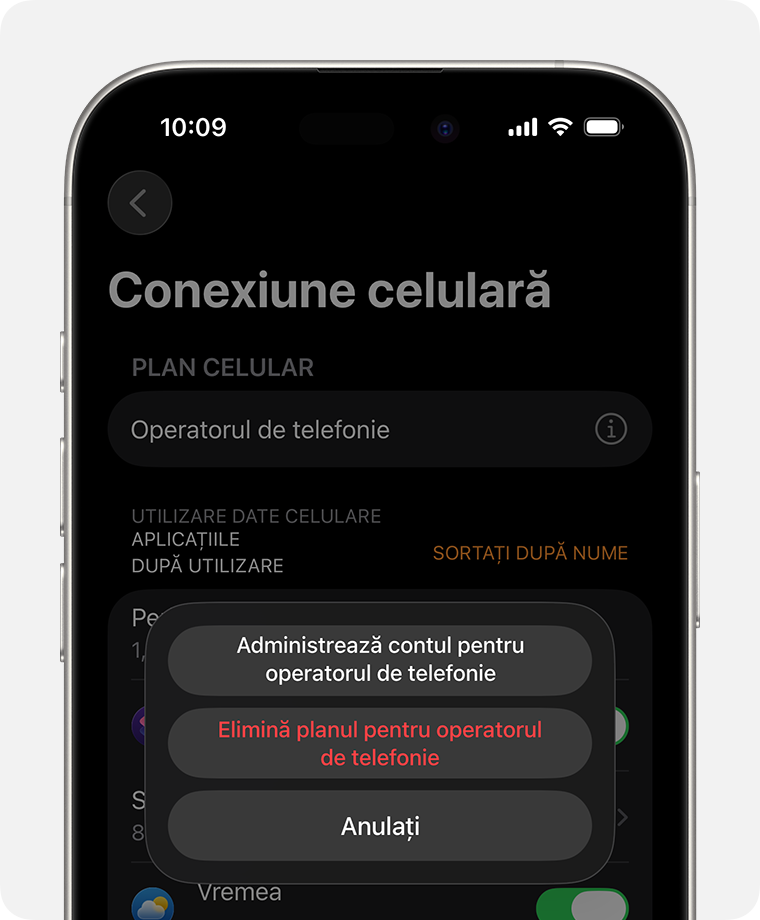 Dispozitiv iPhone care afișează ecranul Date celulare în aplicația Watch