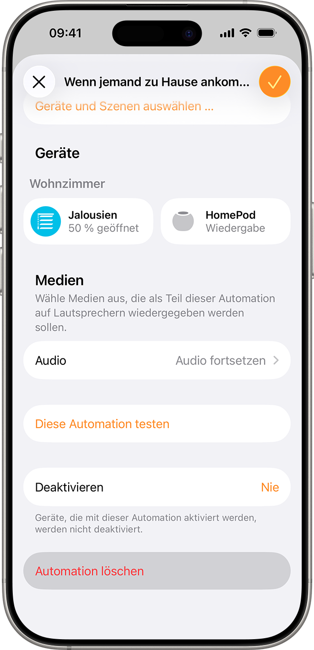 Die Schaltfläche „Automation löschen“ wird am unteren Rand eines Automatisierungsbildschirms angezeigt.