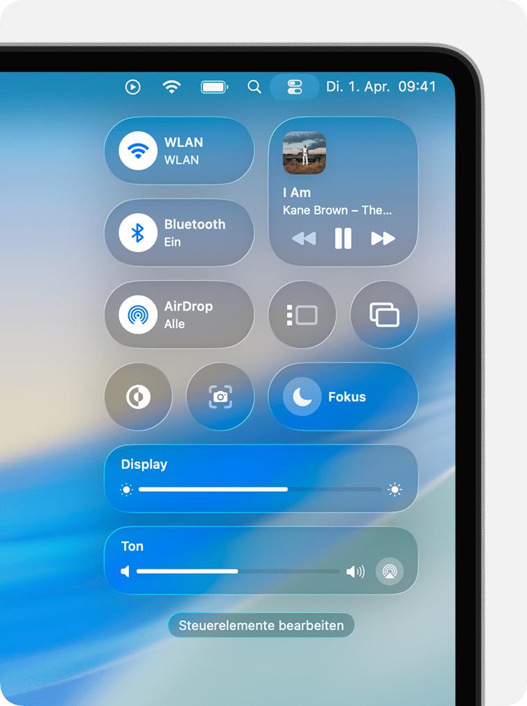 Auf einem Mac werden unter der Menüleiste verschiedene Kontrollzentrum-Module angezeigt.