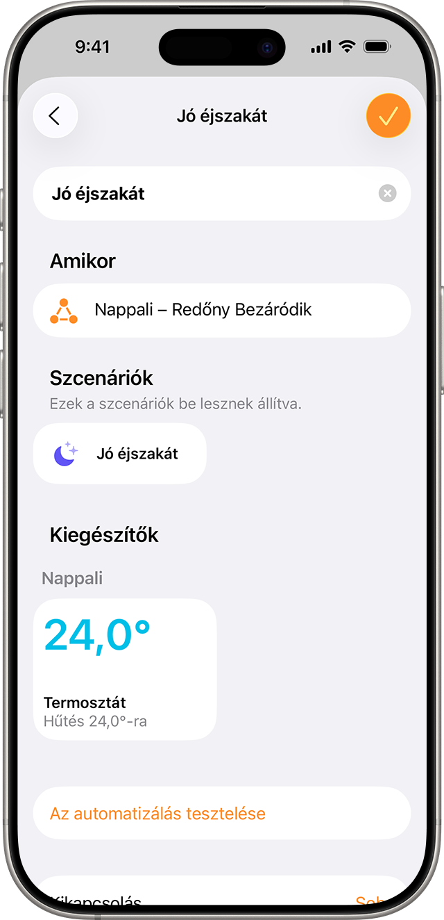 A Jó éjt forgatókönyv úgy van beállítva, hogy akkor induljon el, amikor a nappali redőnyei lehúzódnak.