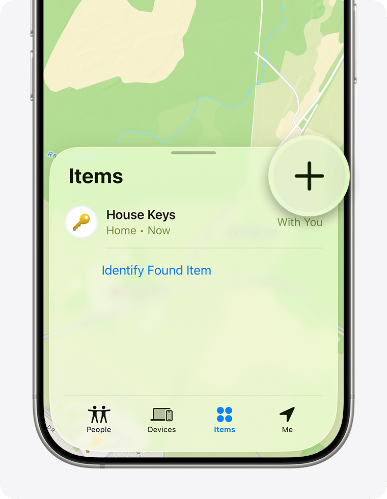 In Find My, tap the add button to add a third-party Find My network accessory.