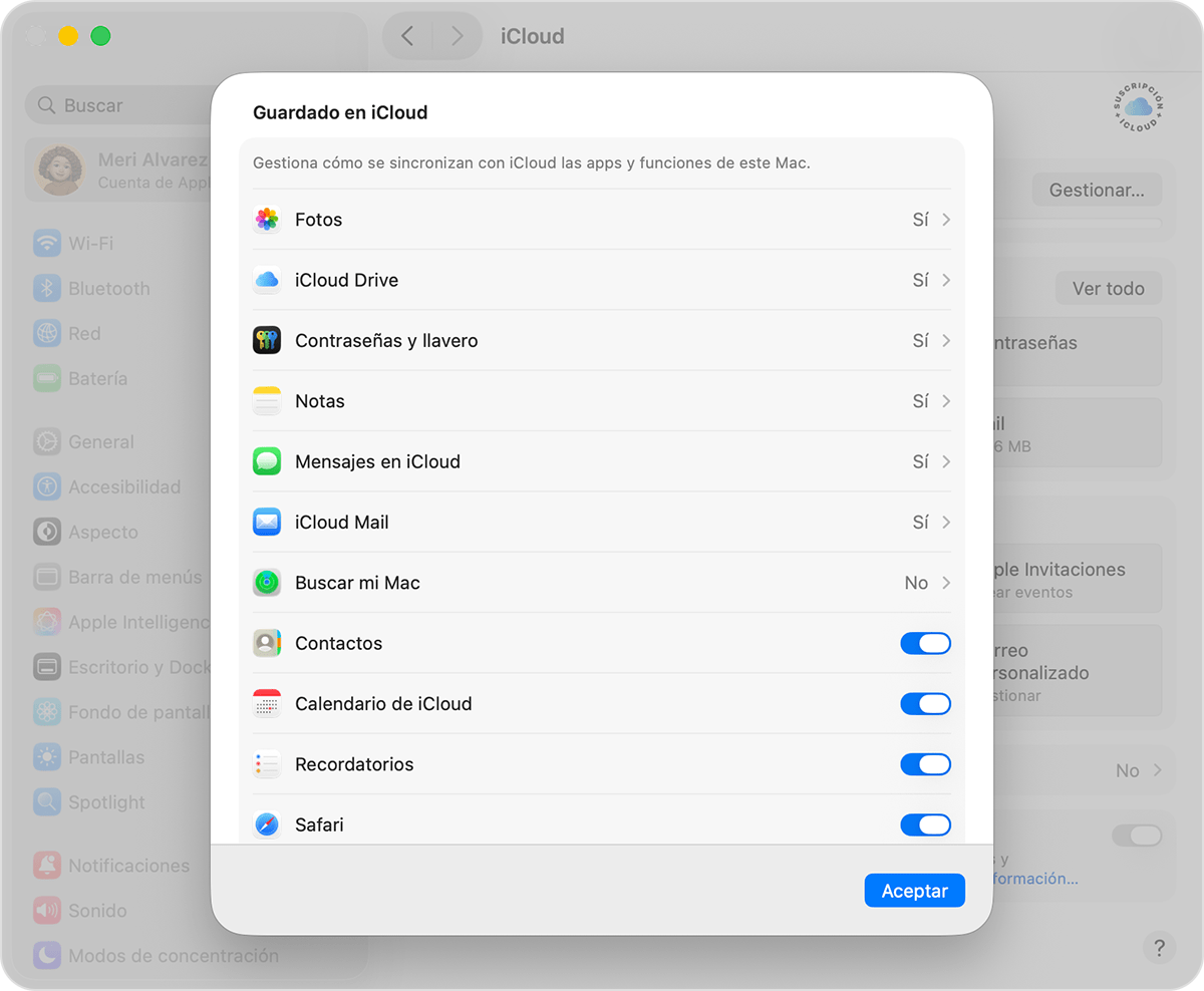 Pantalla de macOS que muestra el interruptor Buscar en la lista de apps.