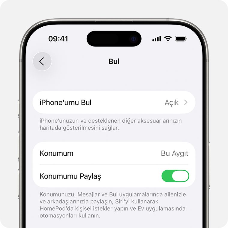 Bul ayarlarını gösteren iPhone ekranı.