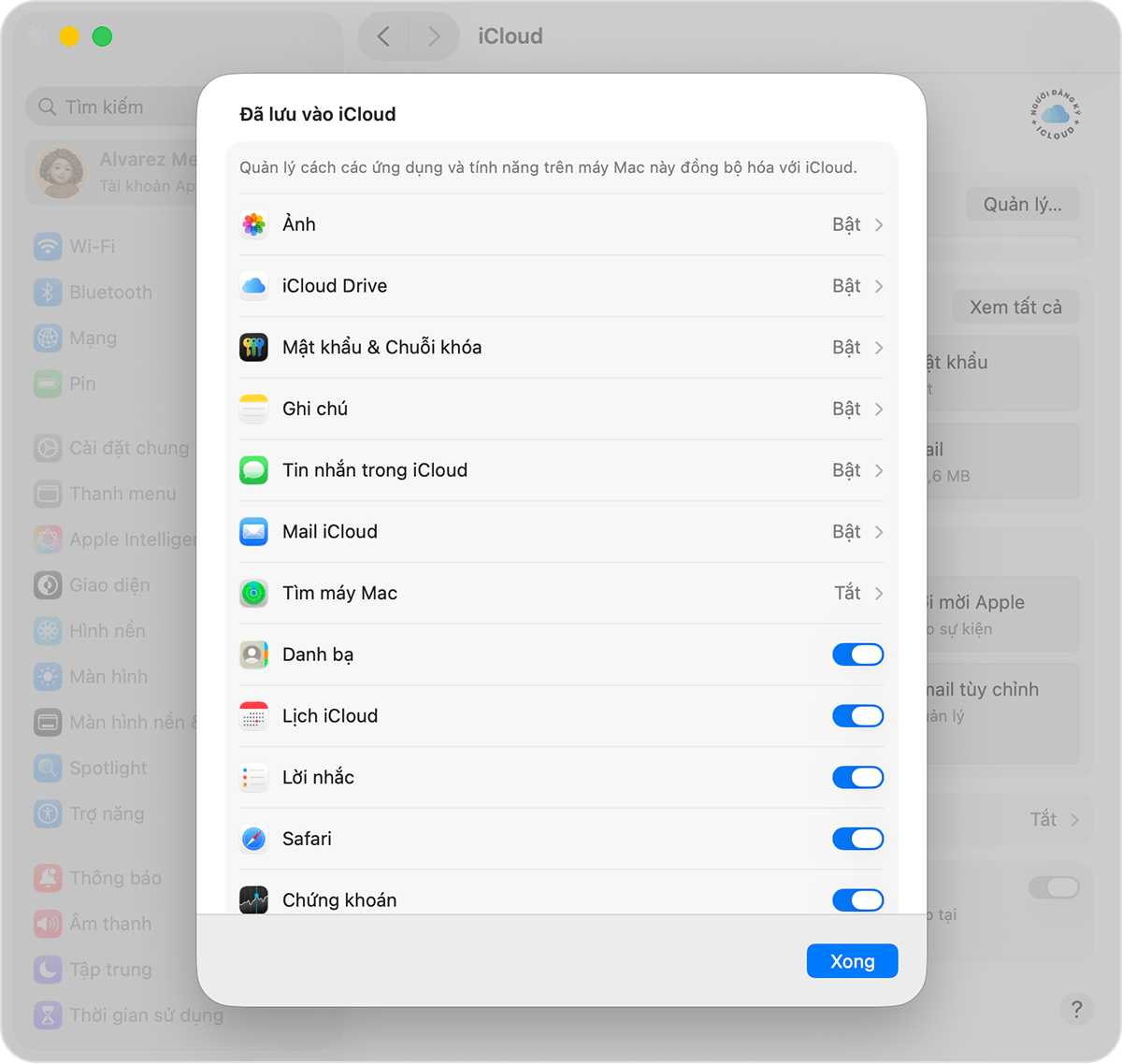 Màn hình macOS hiển thị nút chuyển đổi của ứng dụng Tìm trong danh sách ứng dụng.