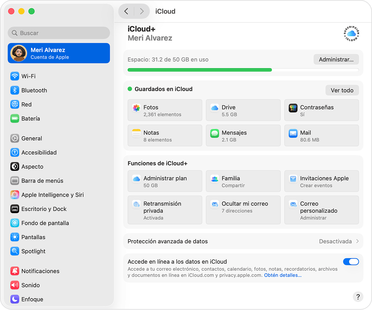 En la configuración de iCloud en macOS, puedes encontrar Drive en la sección Guardado en iCloud.