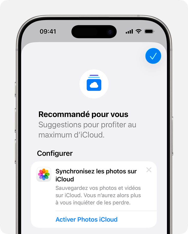 Écran d’iPhone montrant la suggestion Recommandé pour vous