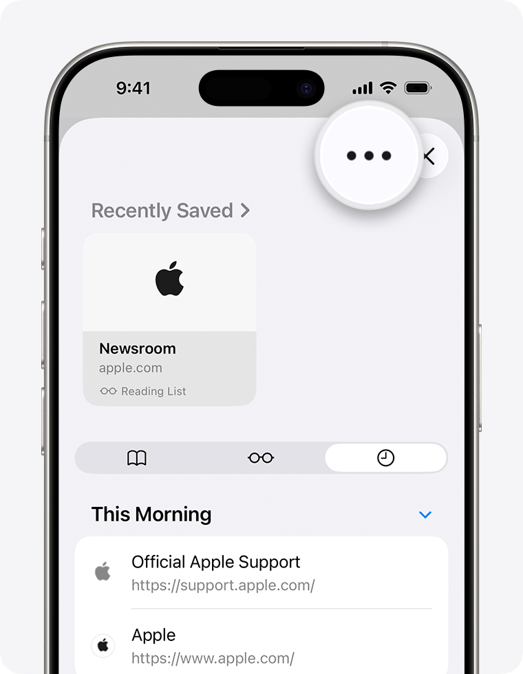 iPhone screen showing the More button magnified in Safari.