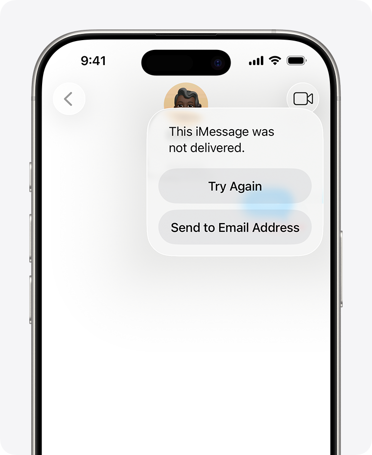 When iMessage can't deliver a message, a red exclamation point appears and you get the option to try again or to send as a text message.