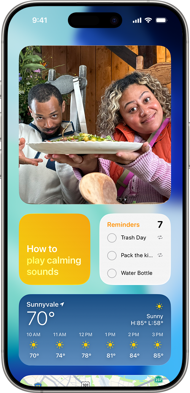 An iPhone showing widgets in the Today View.
