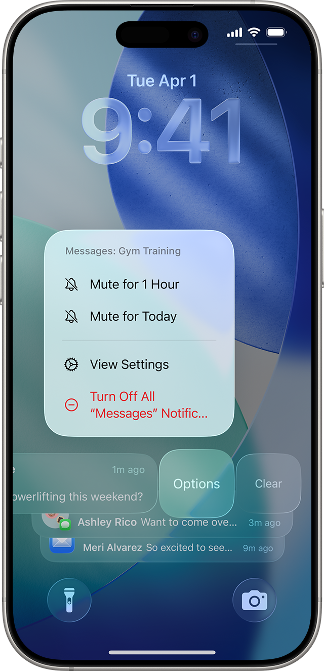 If you swipe left on an alert on your iPhone, you reveal notifications options to mute alerts for a period of time or to turn them off entirely.