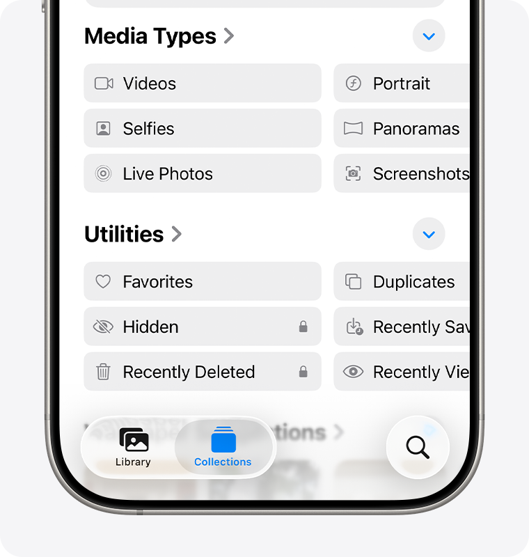 Hidden album highlighted under Utilities.