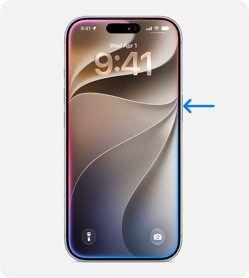 iPhone con una flecha que apunta al botón lateral para activar Siri.