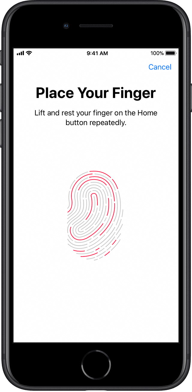 As you set up Touch ID on your iPhone, you will be asked to touch your finger to your device's Home button.
