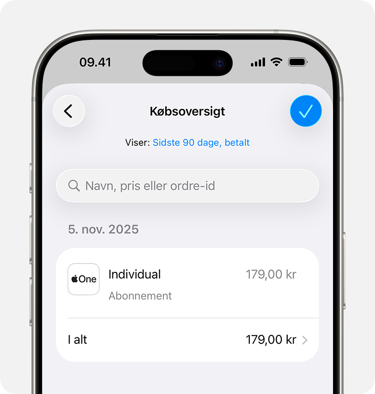 Et billede, der viser Købsoversigt på en iPhone.