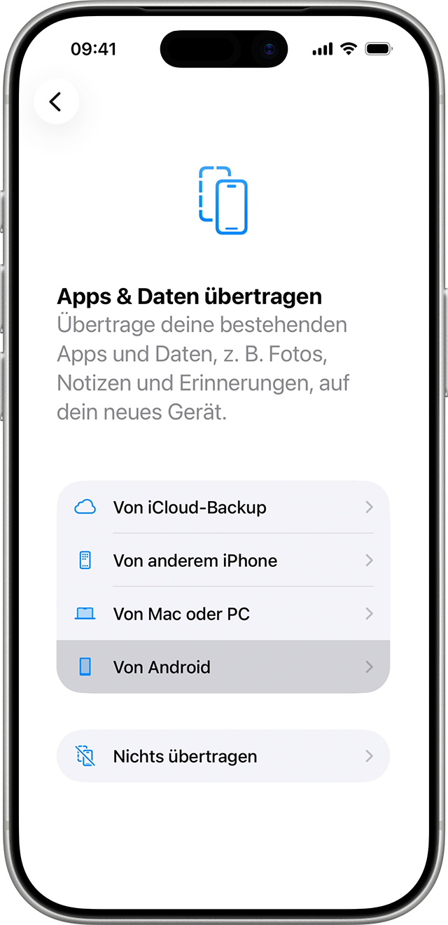 Während des Übertragungsprozesses kannst du auswählen, welche Apps und Informationen übertragen werden sollen.