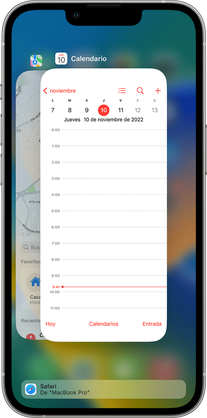 Selector de app en el iPhone, que muestra Handoff para Safari