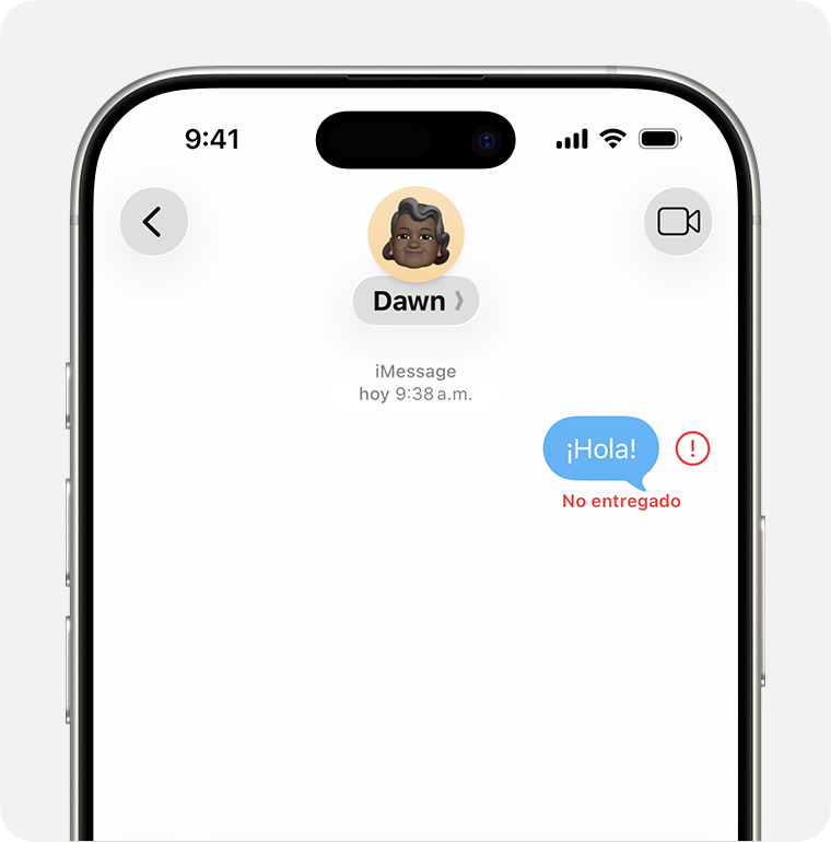 Aparece un signo de exclamación rojo cuando el mensaje no se envía en Mensajes.