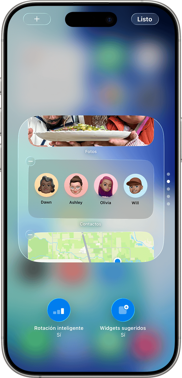 Un iPhone en el que se muestra una pila de widgets