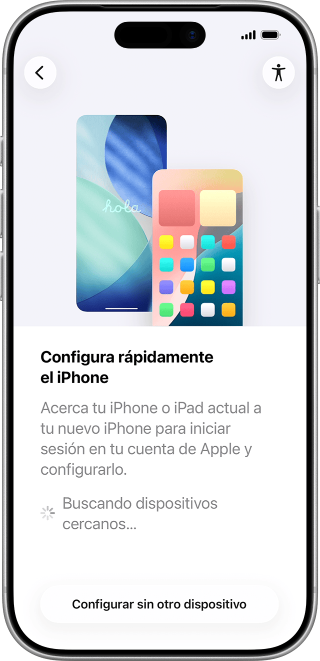 Si colocas el teléfono antiguo cerca del nuevo iPhone, puedes usar la app Trasladar a iOS para transferir datos de forma inalámbrica.