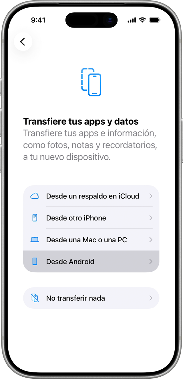 Durante el proceso de transferencia, puedes elegir qué apps e información deseas transferir.