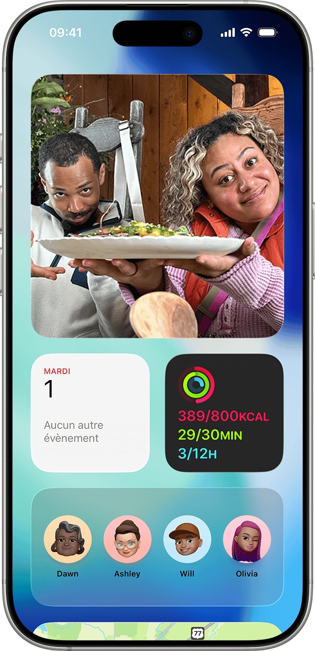 iPhone affichant des widgets dans l’affichage du jour.