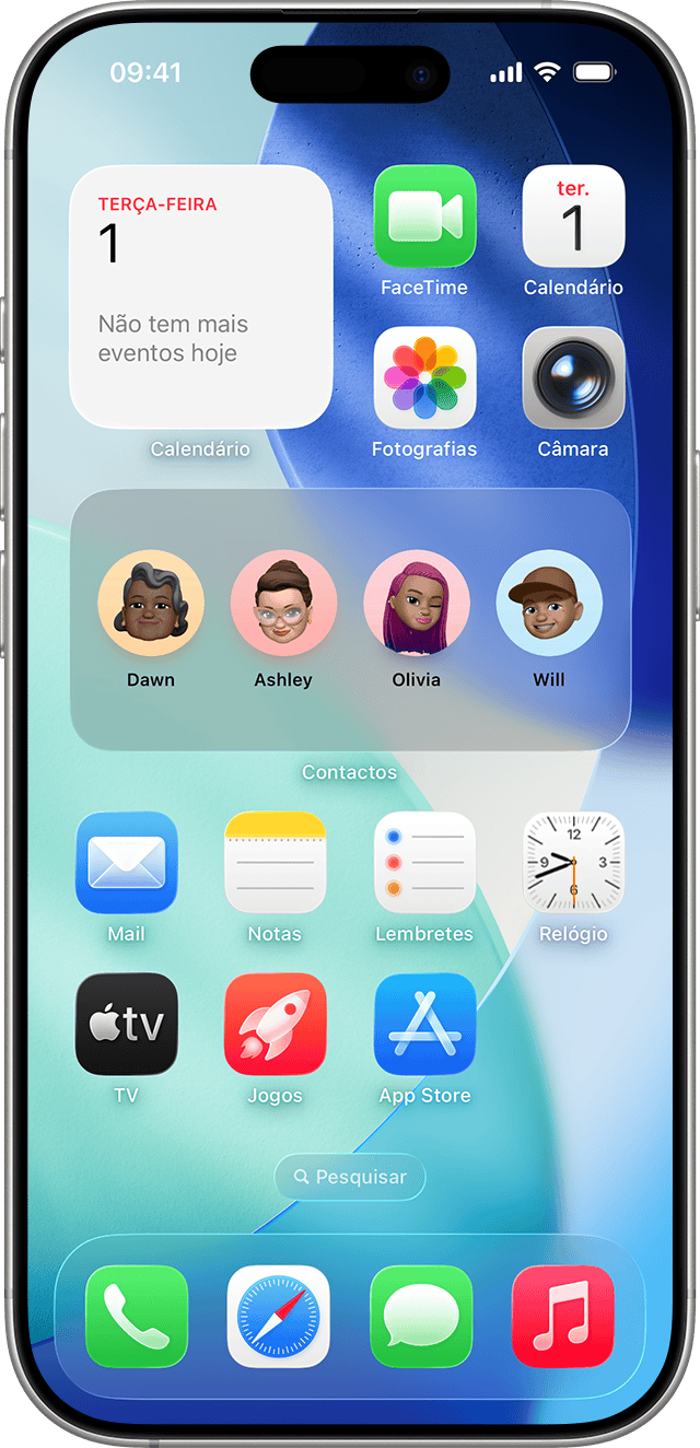 iPhone a mostrar widgets para a meteorologia e eventos do calendário.