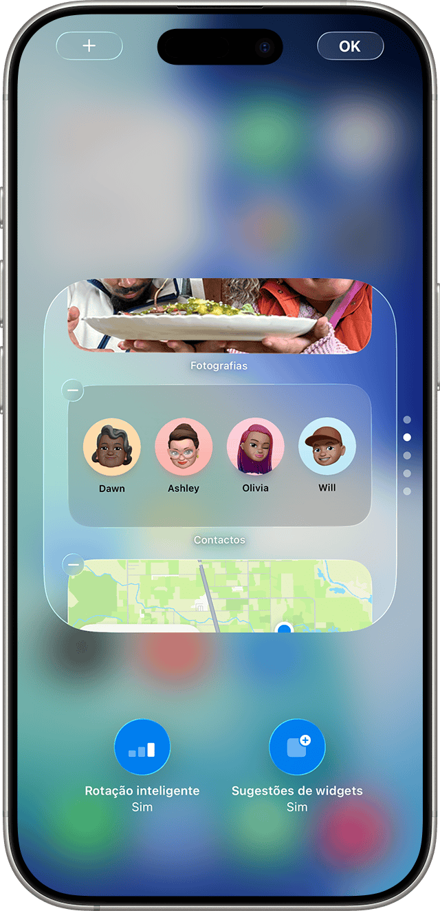 iPhone a mostrar uma pilha de widgets