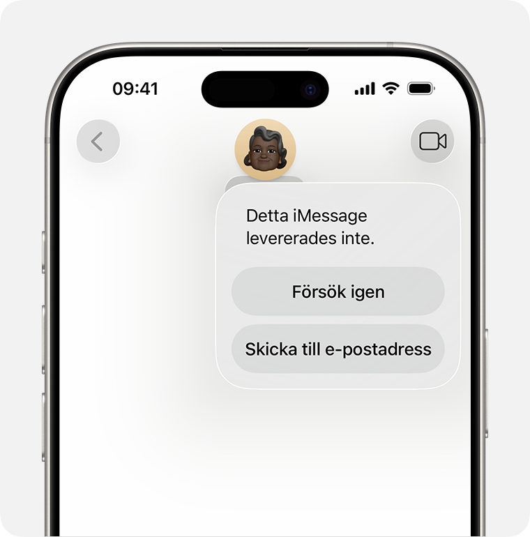 När iMessage inte kan leverera ett meddelande visas ett rött utropstecken och du får möjlighet att försöka igen eller skicka som ett sms.