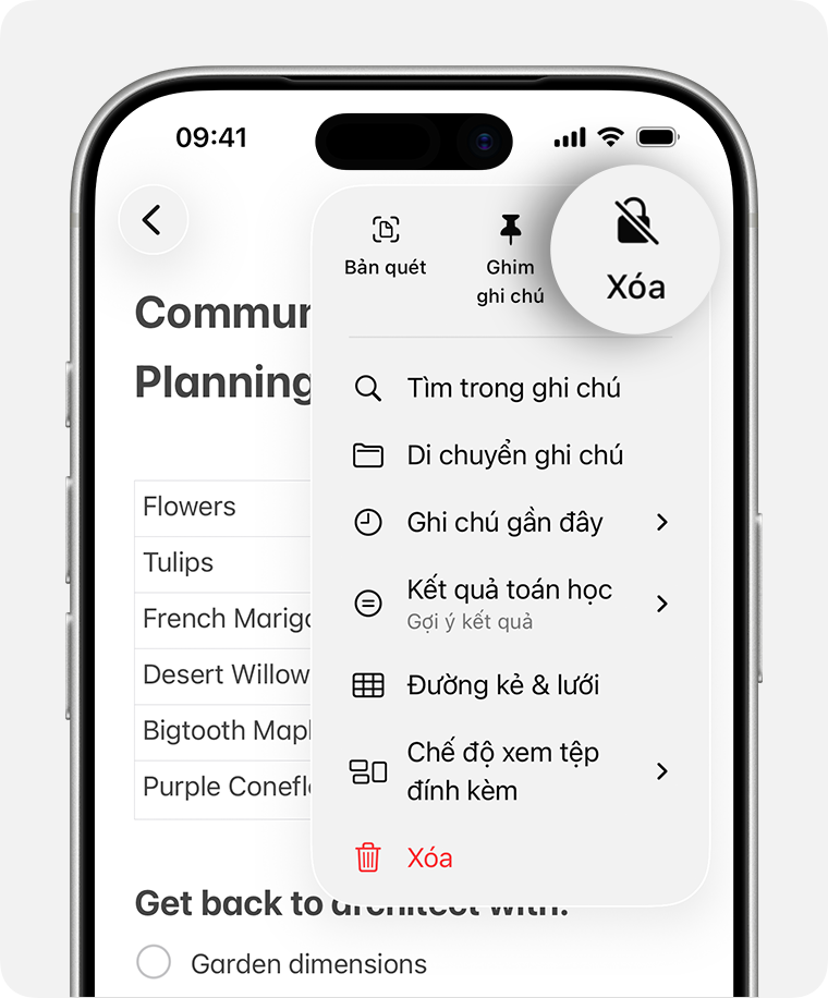 Để gỡ khóa, hãy chạm vào nút Xem thêm trong ghi chú, sau đó chạm vào Gỡ.