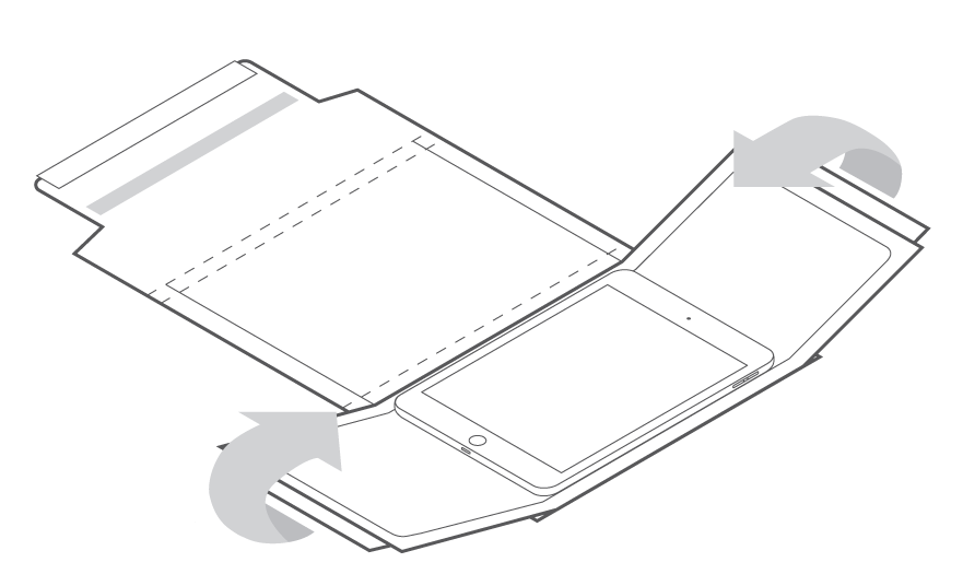 Padded flaps being folded inward over the iPad.