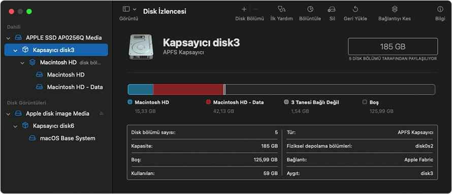 Disk İzlencesi'nde kapsayıcıyı seçme