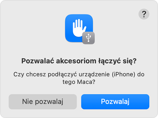 Monit o zezwolenie lub zablokowanie połączenia akcesorium.