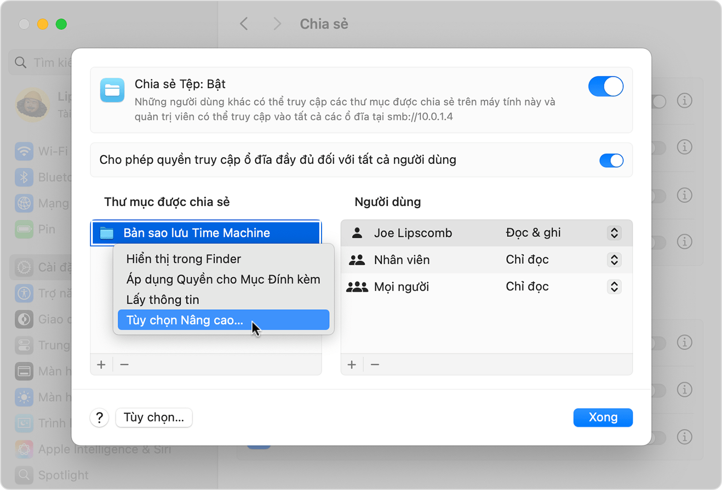 Chọn Tùy chọn nâng cao cho menu lối tắt.