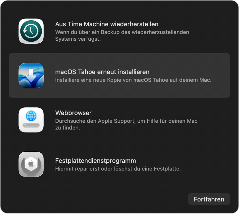 Dienstprogramme der macOS-Wiederherstellung