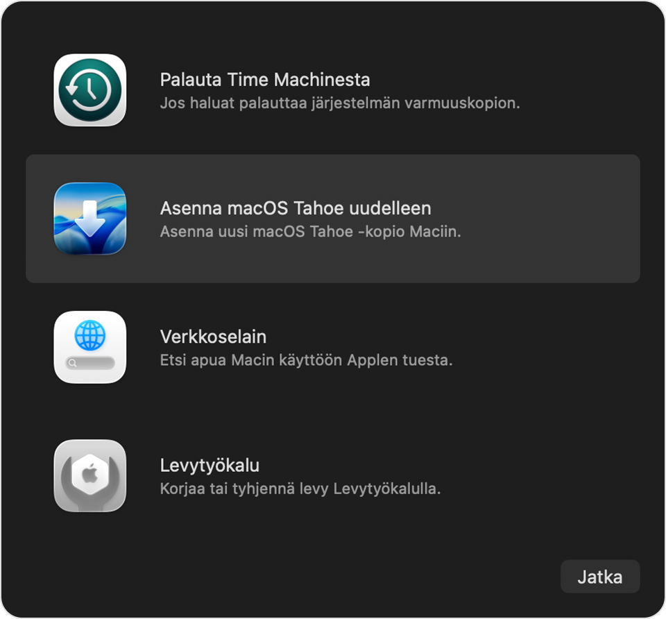 macOS-palautuksen lisäapit