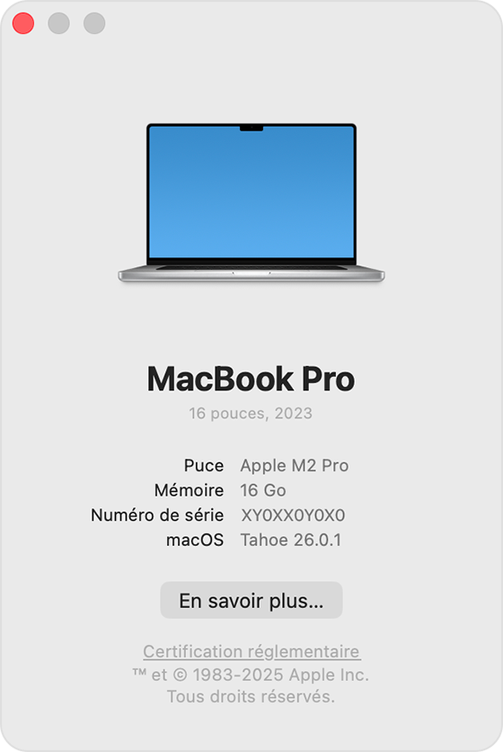 Fenêtre À propos de ce Mac.
