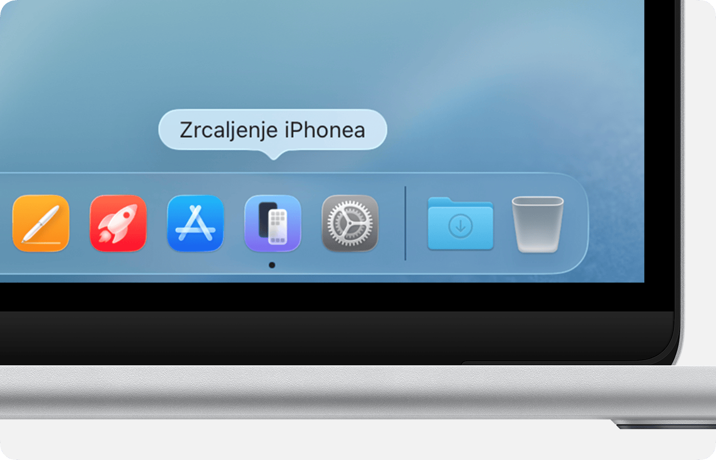 Aplikacija Zrcaljenje iPhone uređaja na Docku.