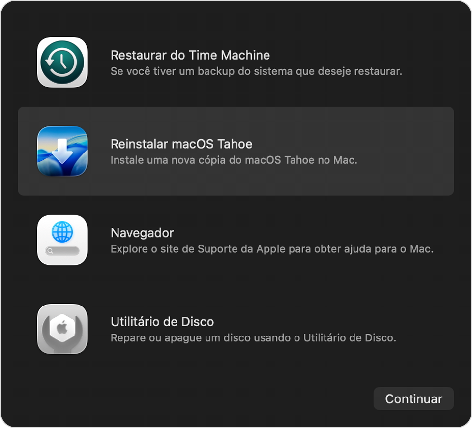 Utilitários na Recuperação do macOS