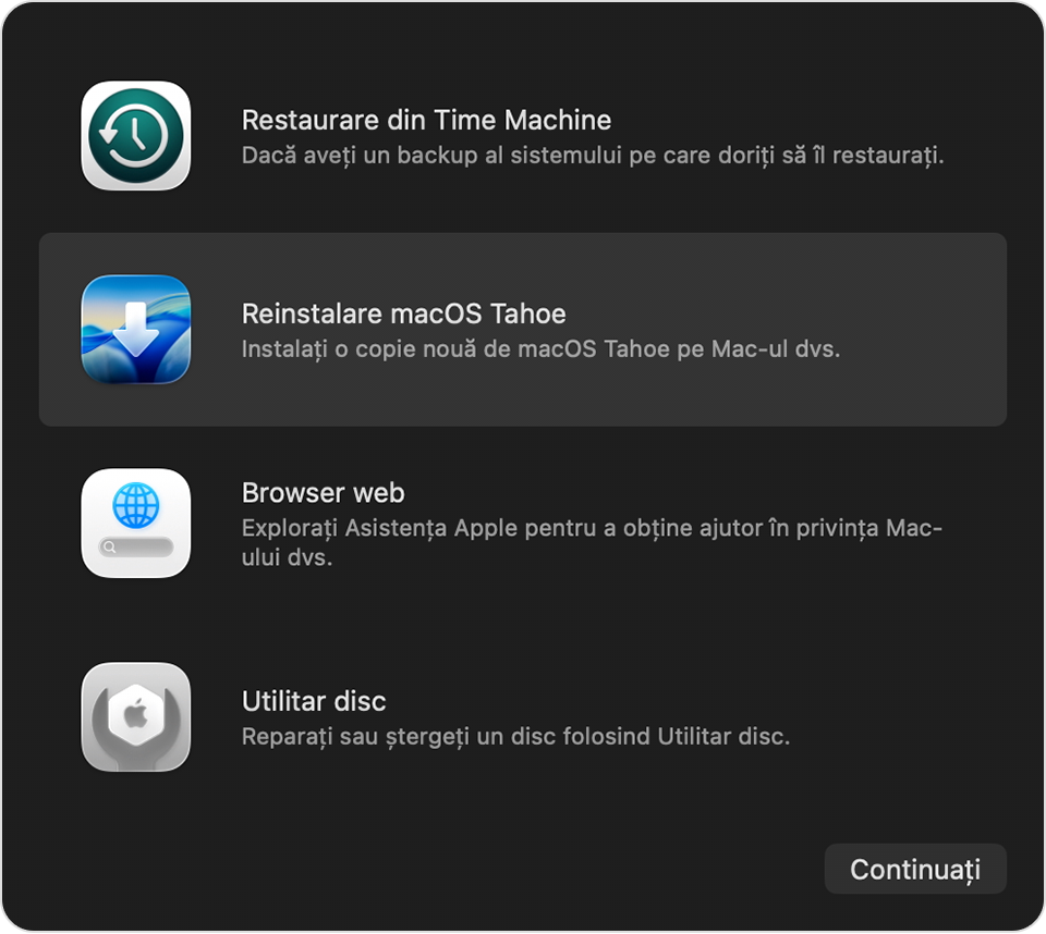 Utilitare în Recuperare macOS