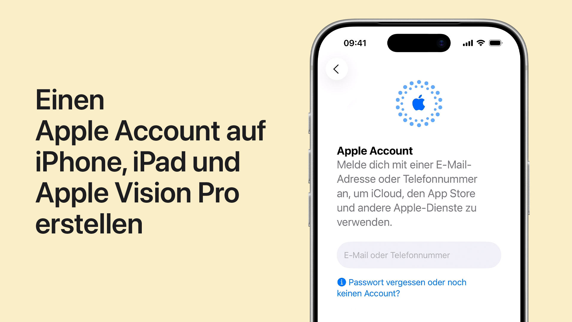 Ein Video über die Erstellung eines Apple Accounts auf iPhone, iPad und Apple Vision Pro abspielen