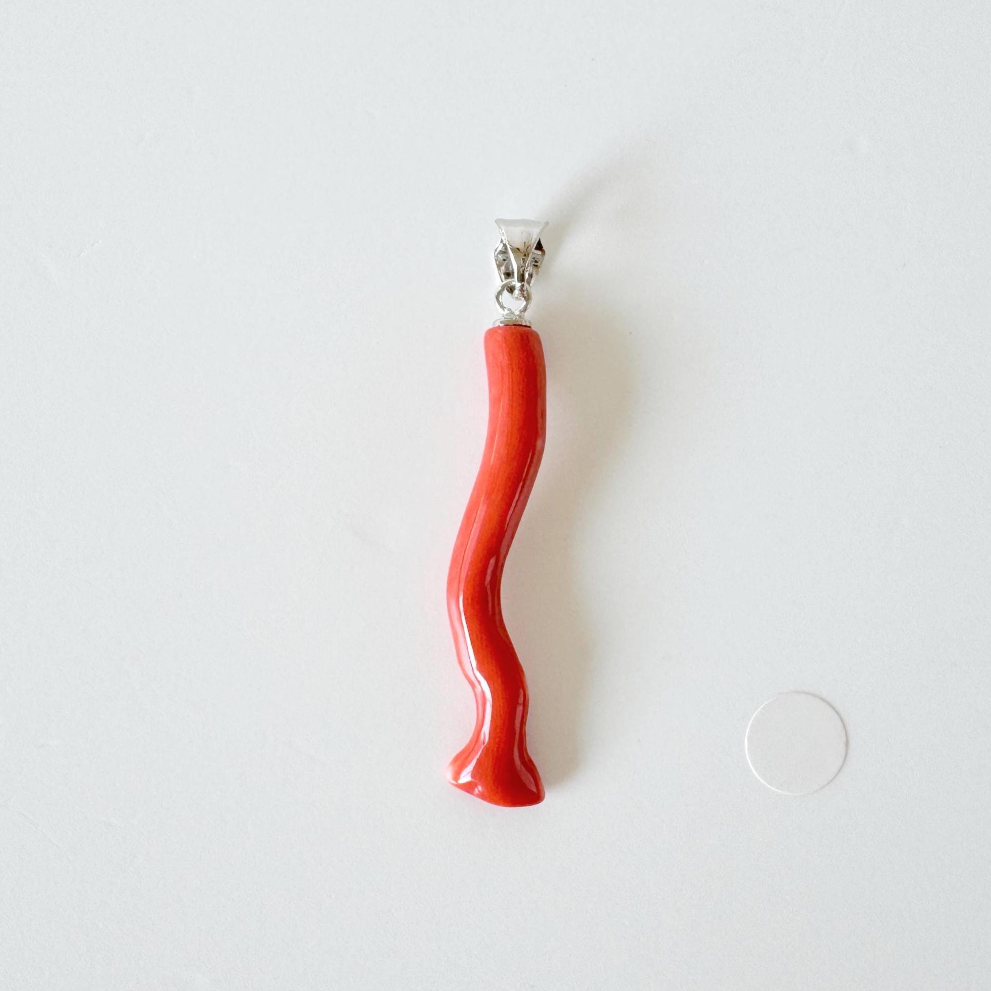 Momo Coral Branch Pendant: Vermilion Japanese Orange Coral, Rhodium Silver Bail | 35mm, Natural Deep Sea Jewelry, Unique Gift